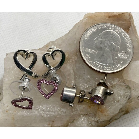 Vintage - Now Lot of (3) Pairs Heart Earrings Stud Pierced Sterling 925 Silver - Picture 2 of 12